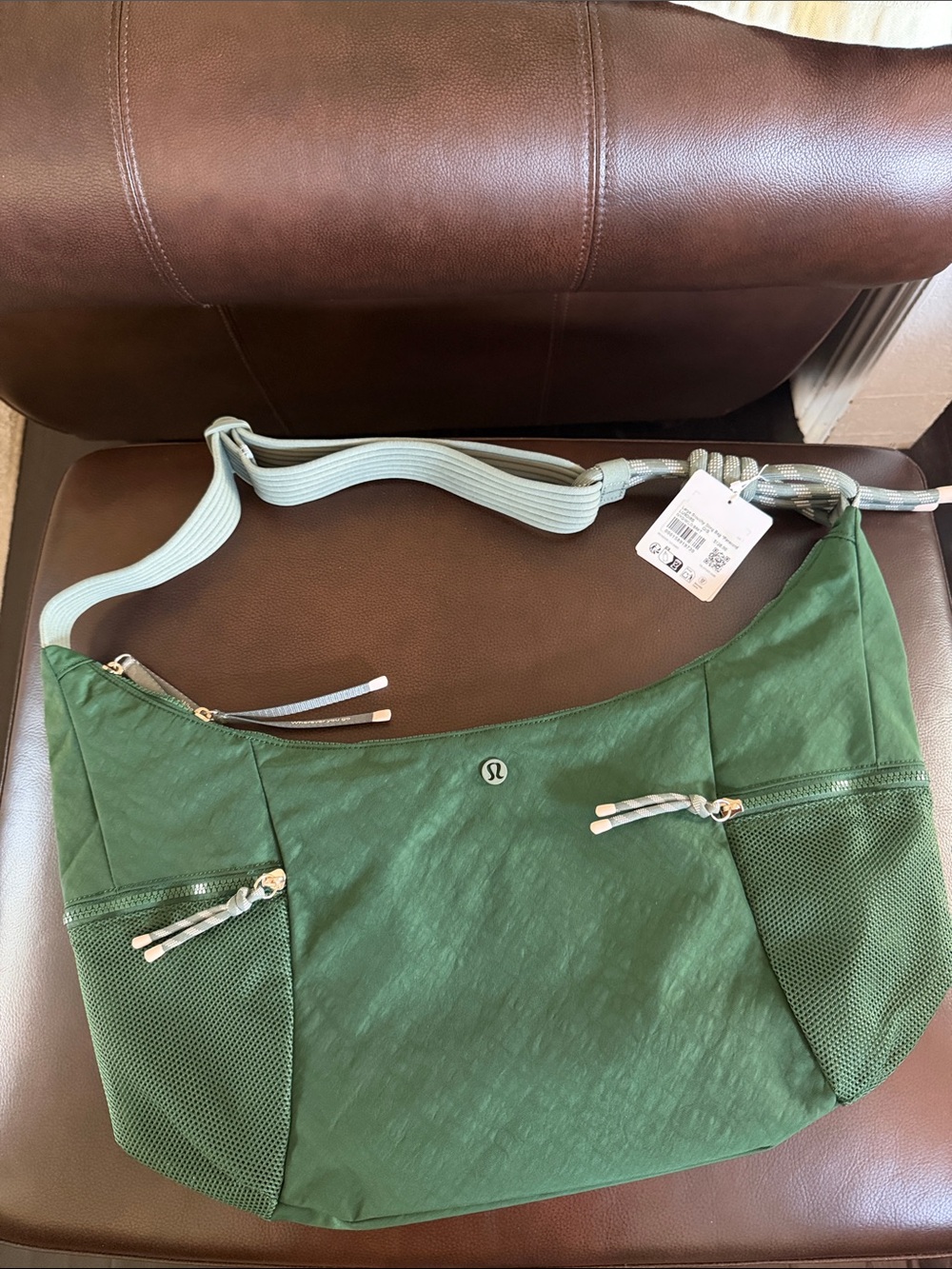 lululemon athletica Slouchy Sling Bag — Forest Green with Gray Strap
